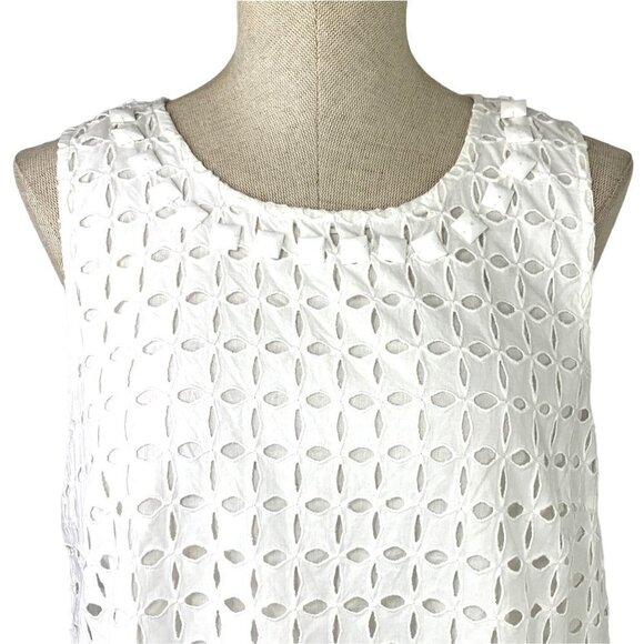 Maeve Anthropologie Monika Beaded Eyelet Sleeveless Peplum Blouse White Sz Med - Picture 12 of 13